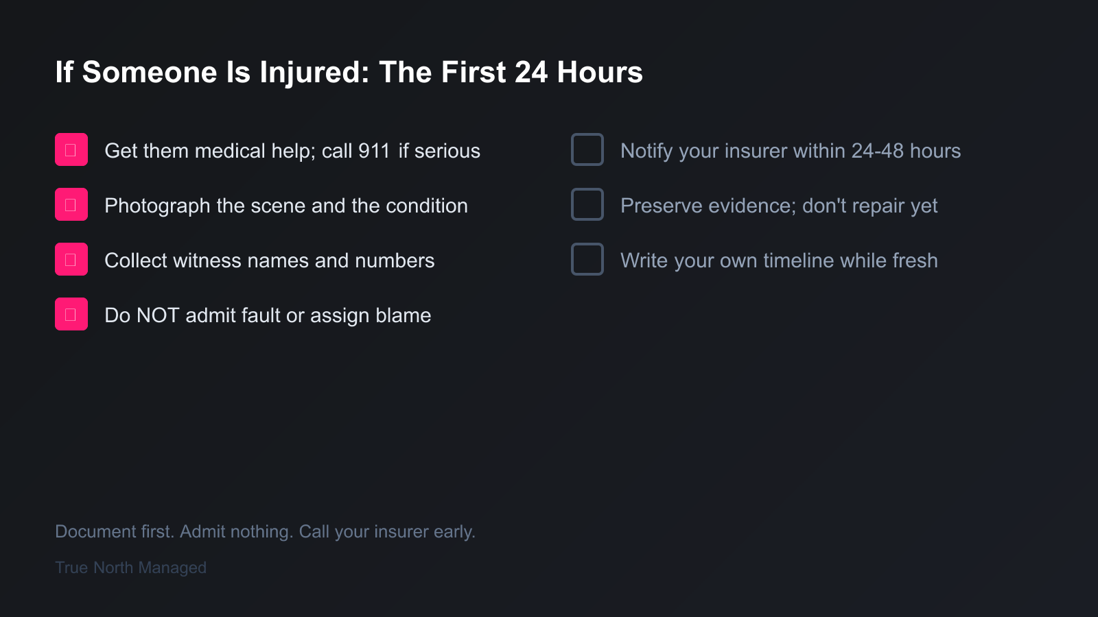 Checklist of the first 24 hours after a tenant injury at a Florida rental