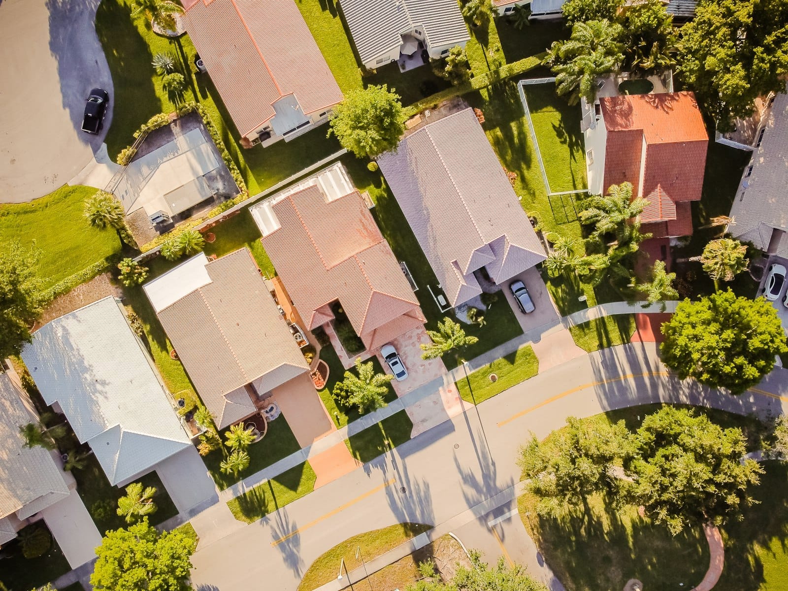 Florida residential street on a hot, bright summer day
