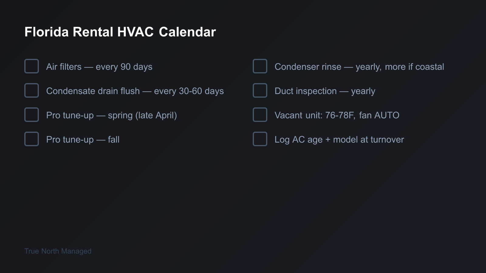 Florida rental HVAC maintenance calendar checklist