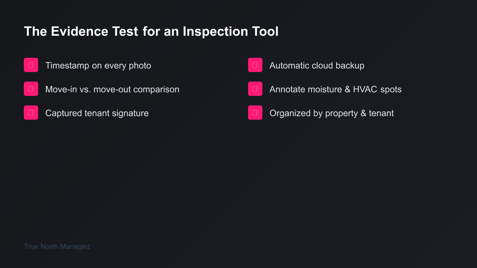 The Evidence Test for an Inspection Tool