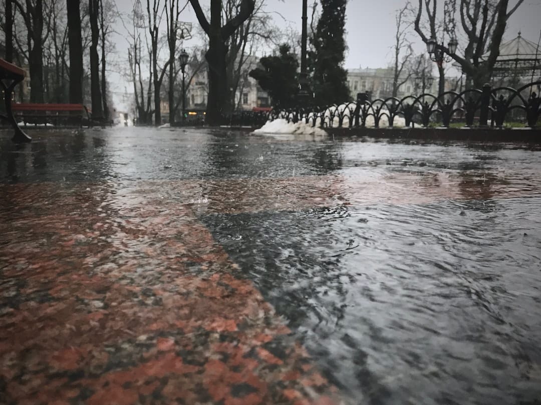 Flooded residential street in Orlando after heavy rainfall