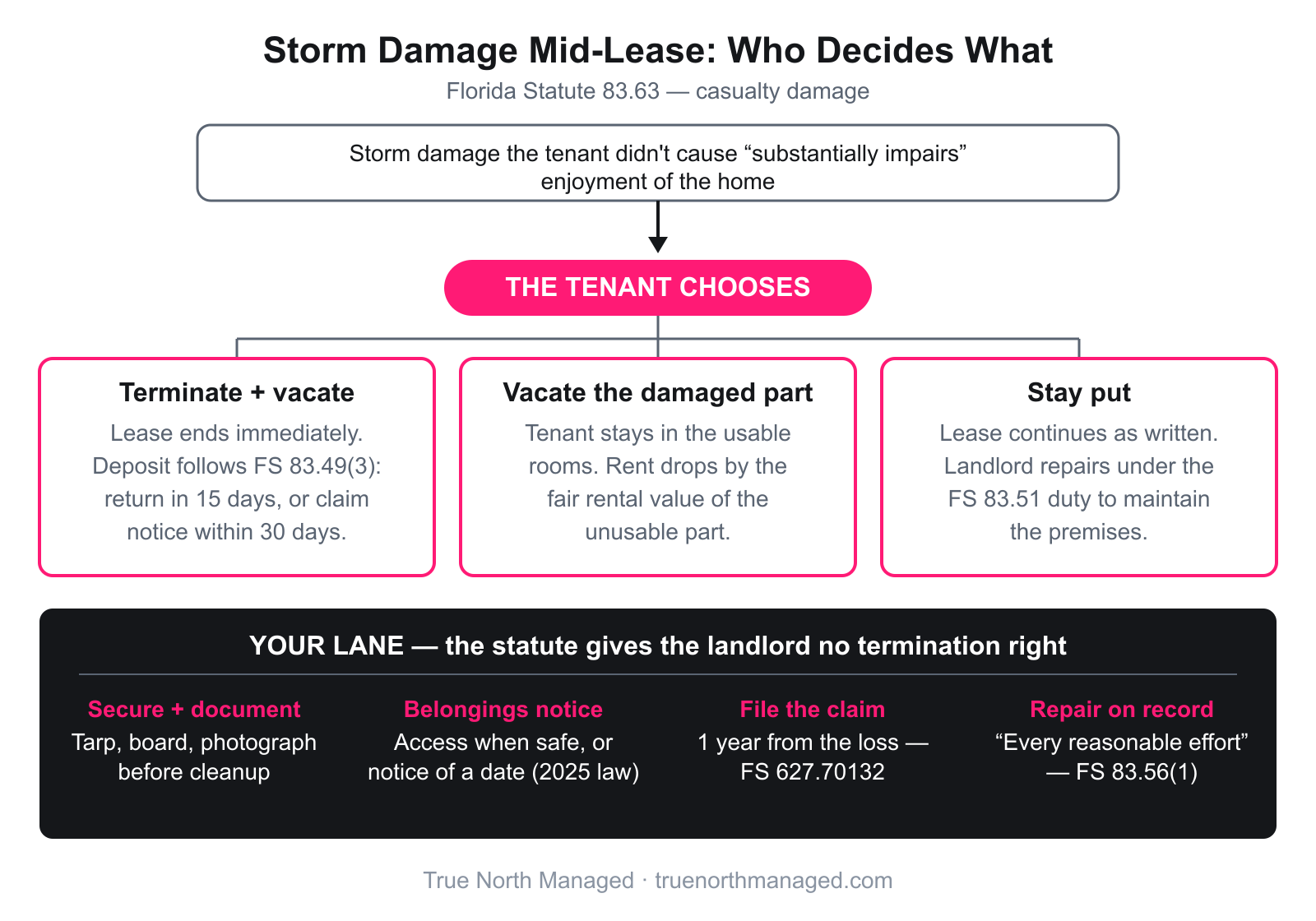 Tenant options under Florida Statute 83.63 after storm damage