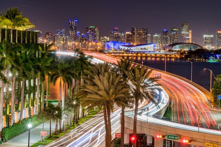 A view of a city at night from a high point of view