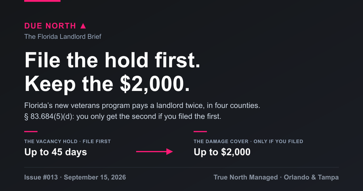 Due North issue 013: file the vacancy hold first to keep $2,000