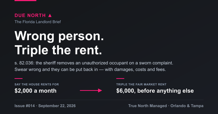 Due North issue 014 card: wrong person, triple the rent