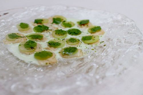 Scallop & grape carpaccio, Mexican sesame sauce, coriander milk