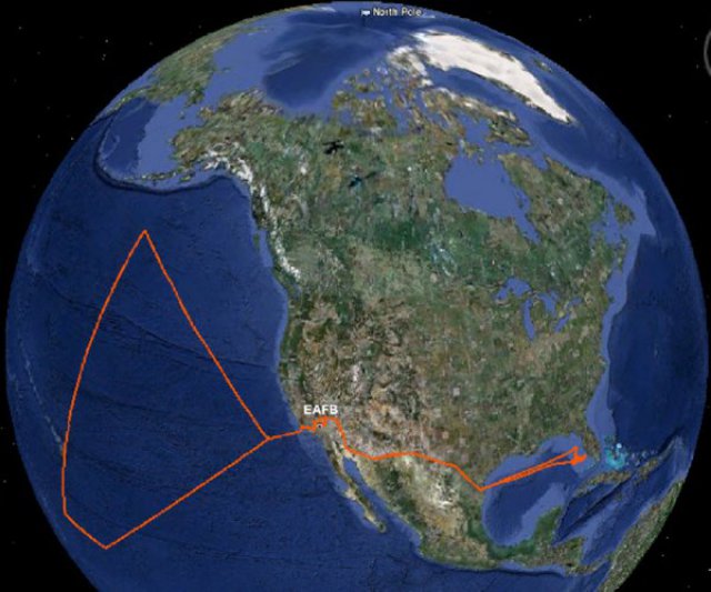 This map shows the altered flight path for the Global Hawk drone set by AnonSec, which was meant to cause the drone to crash into the ocean
