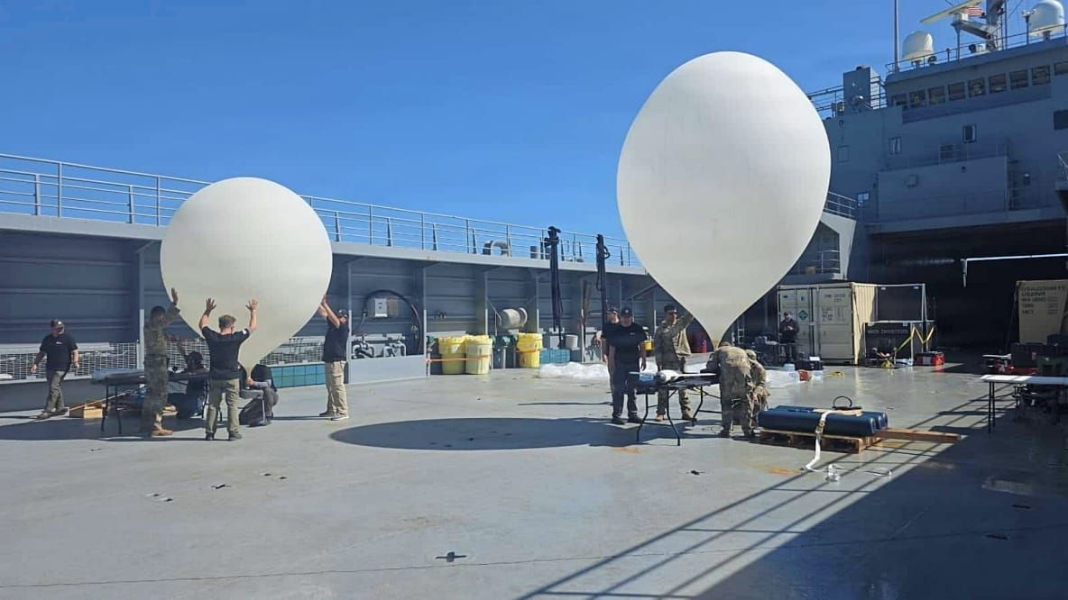 US Army Landing Craft Launches Drone-Dropping High-Altitude Balloons