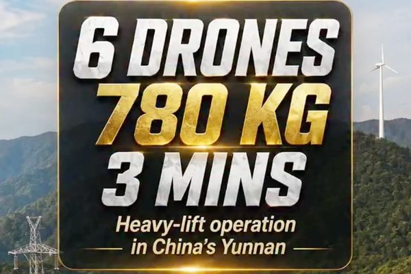Six Heavy-Lift Drones Worked in Sync to Transport  780 KG Load