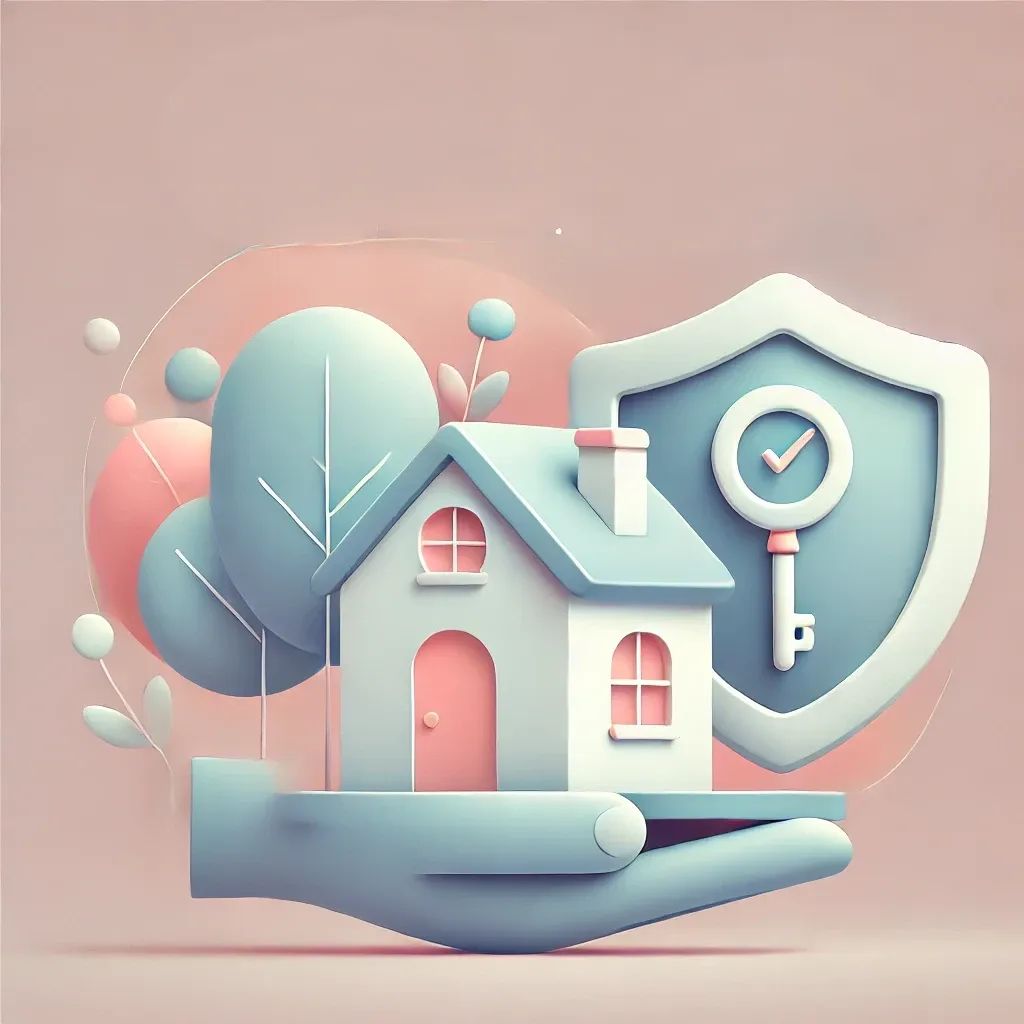 Imagen ilustrativa: casa, escudo, llaves- Cómo funciona una póliza jurídica de arrendamiento