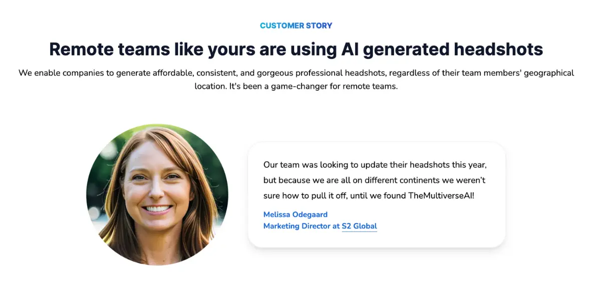 AI portraits are perfect for remote teams who want to create team galleries on landing pages or company websites