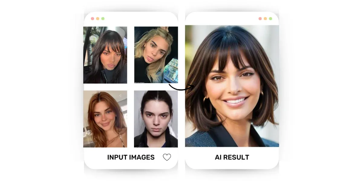 image shows pictures of Kendall Jenner where she has inconsistent looks and the AI generated image that resulted from their combination.