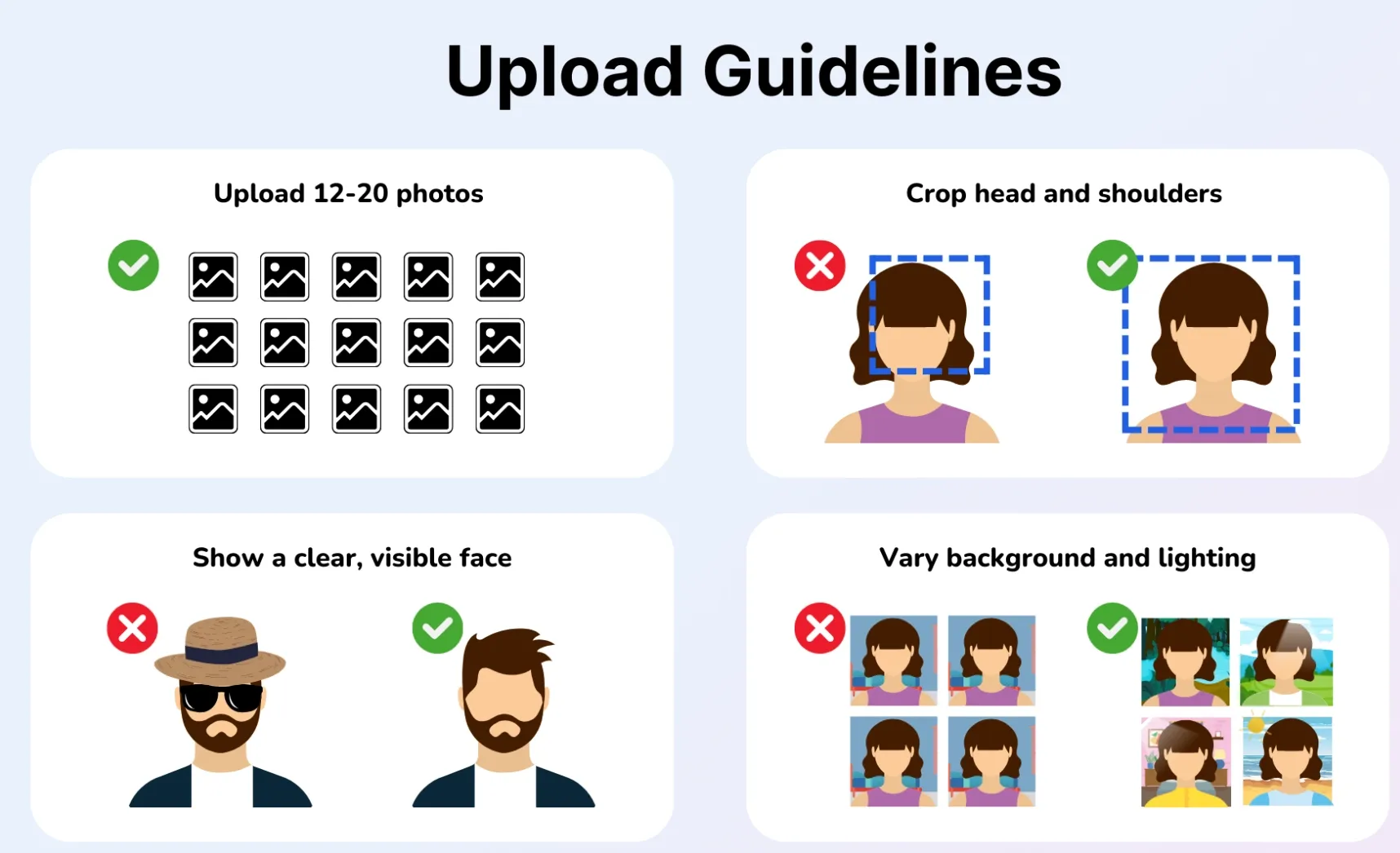Upload guidelines for AI professional headshots