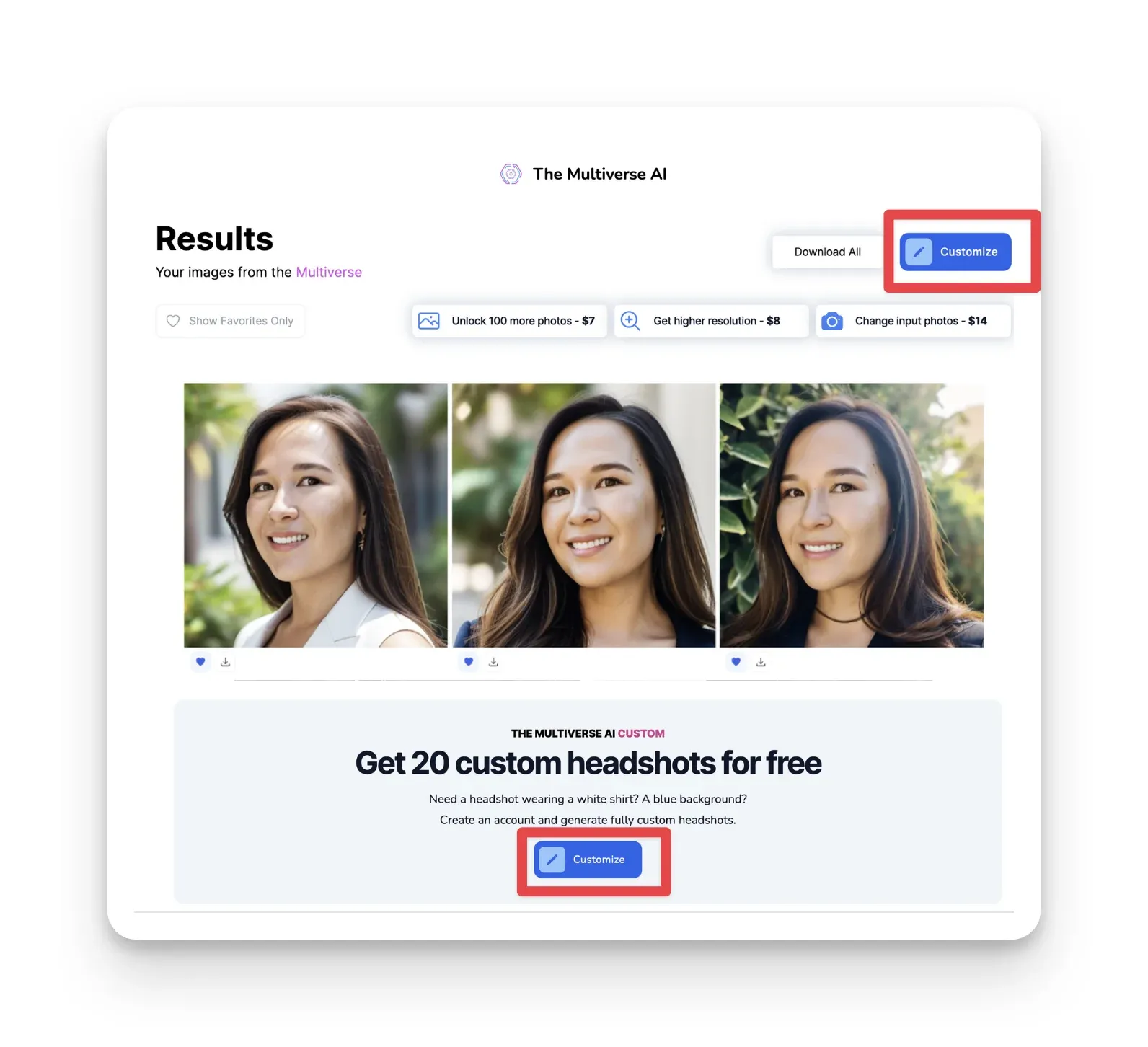 Get 20 custom headshots for free with your 100 professional photos