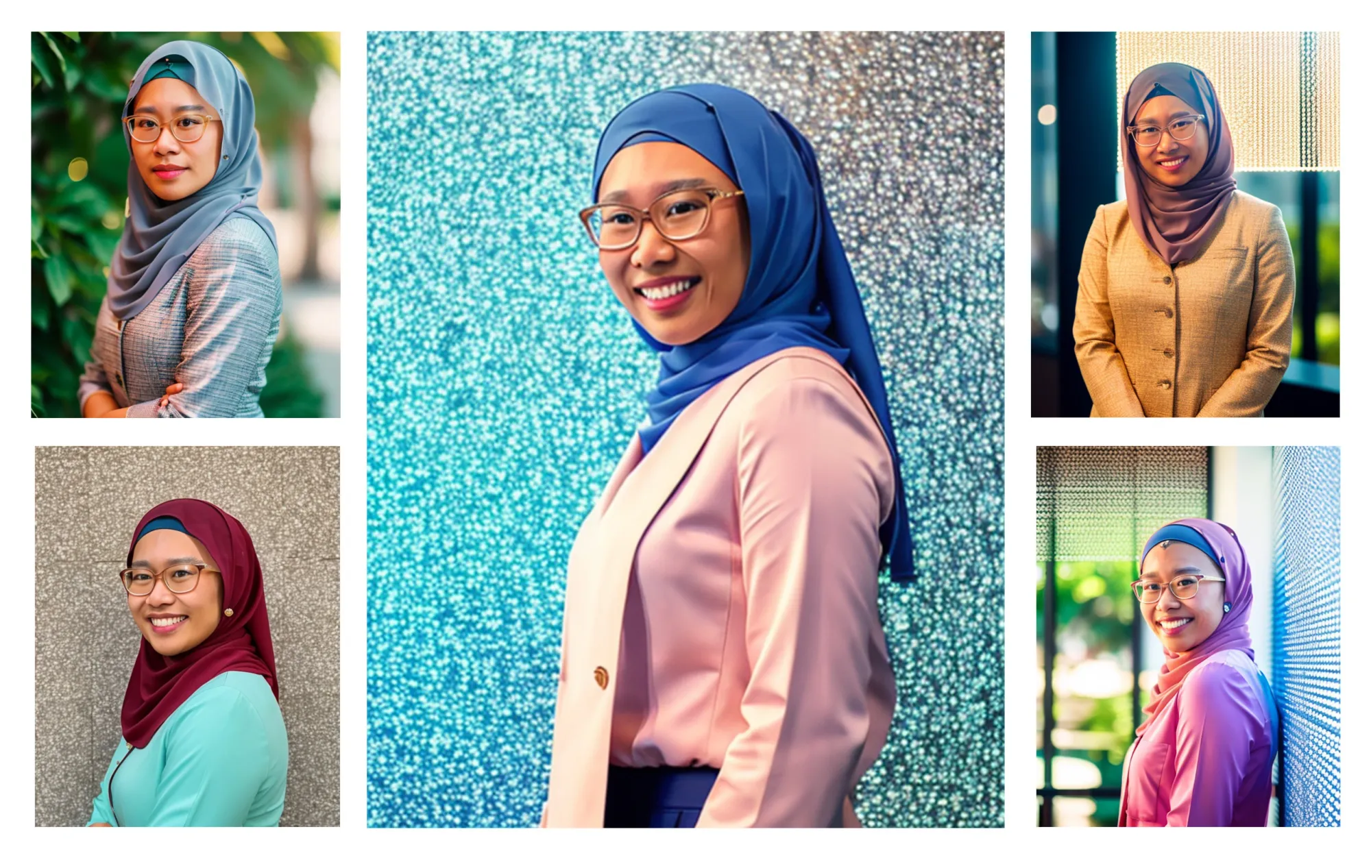  A collage of five AI-generated headshots that look the least like the user.