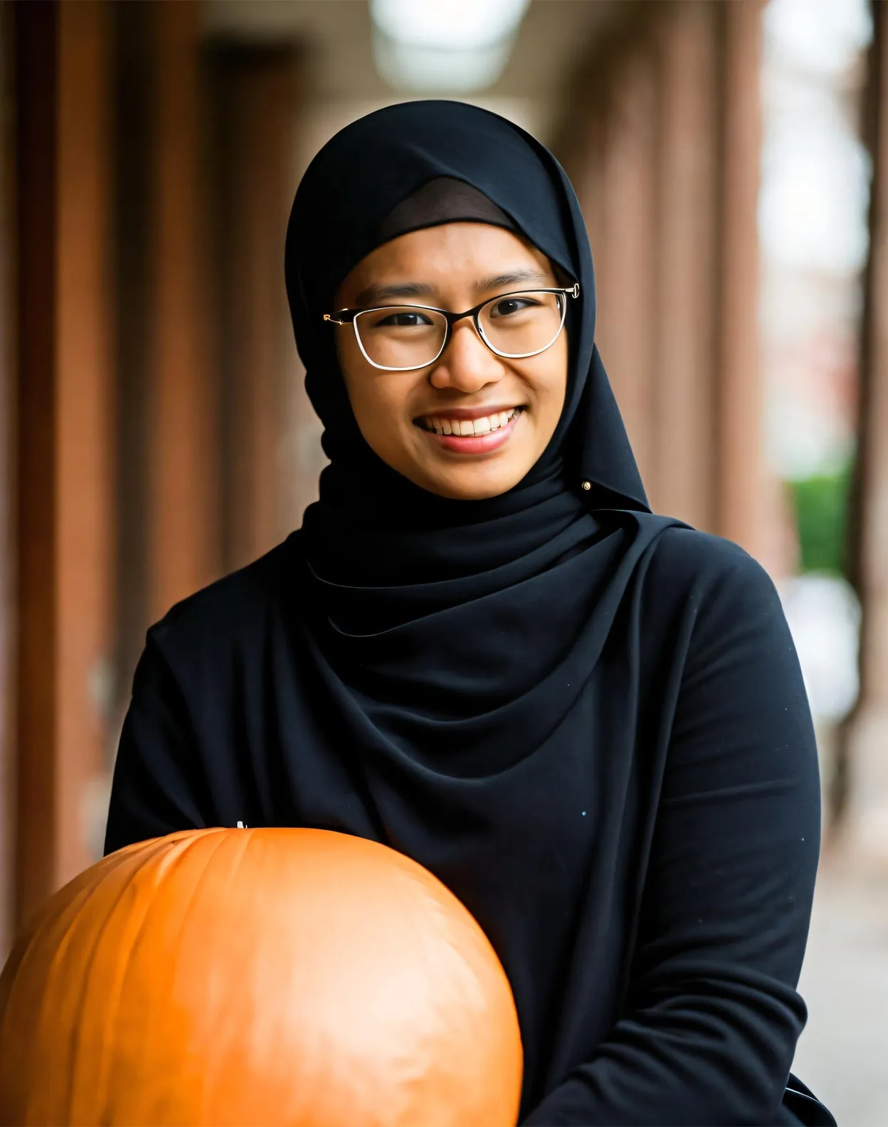 An AI-generated headshot featuring the user and a large pumpkin in the foreground.