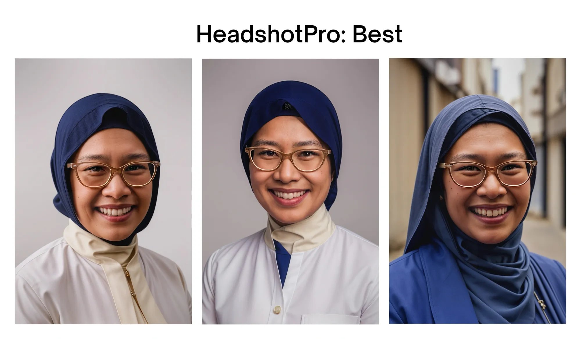 Three of the best AI headshots generated by HeadshotPro.