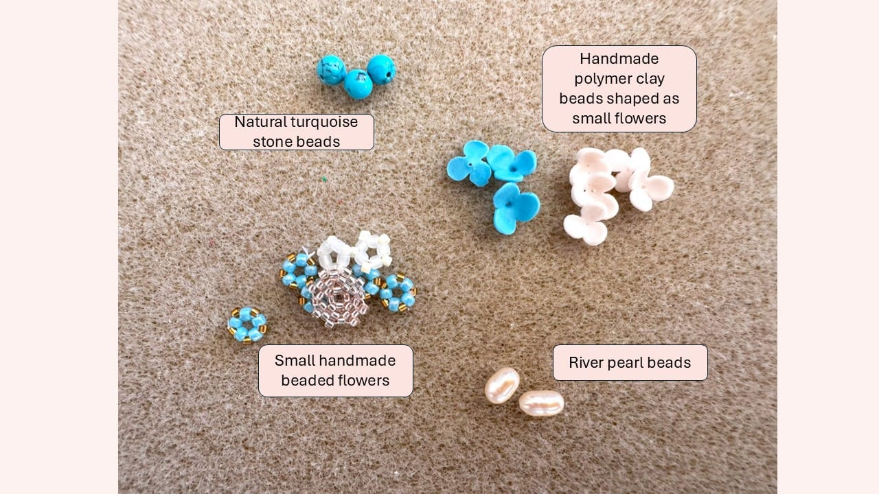 Various unusual beads: natural stones, pearls, handmade beads.
