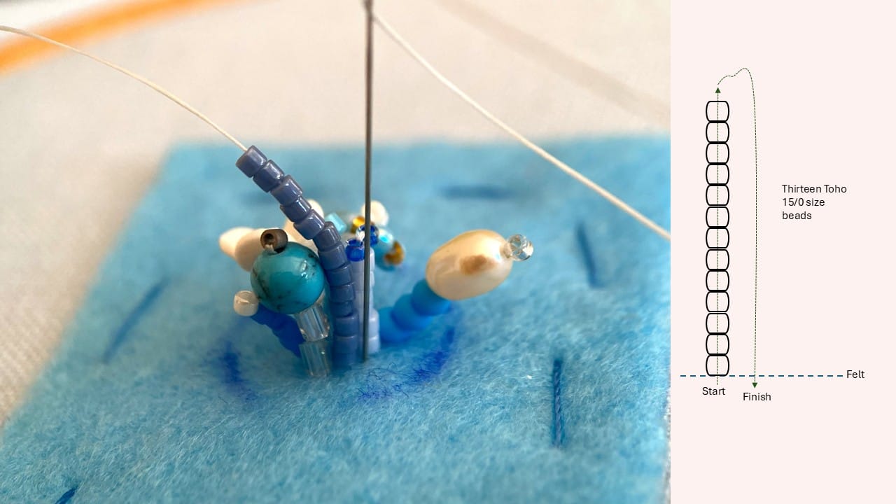 The looped beaded element made with 13 beads size 11/0 or 15/0