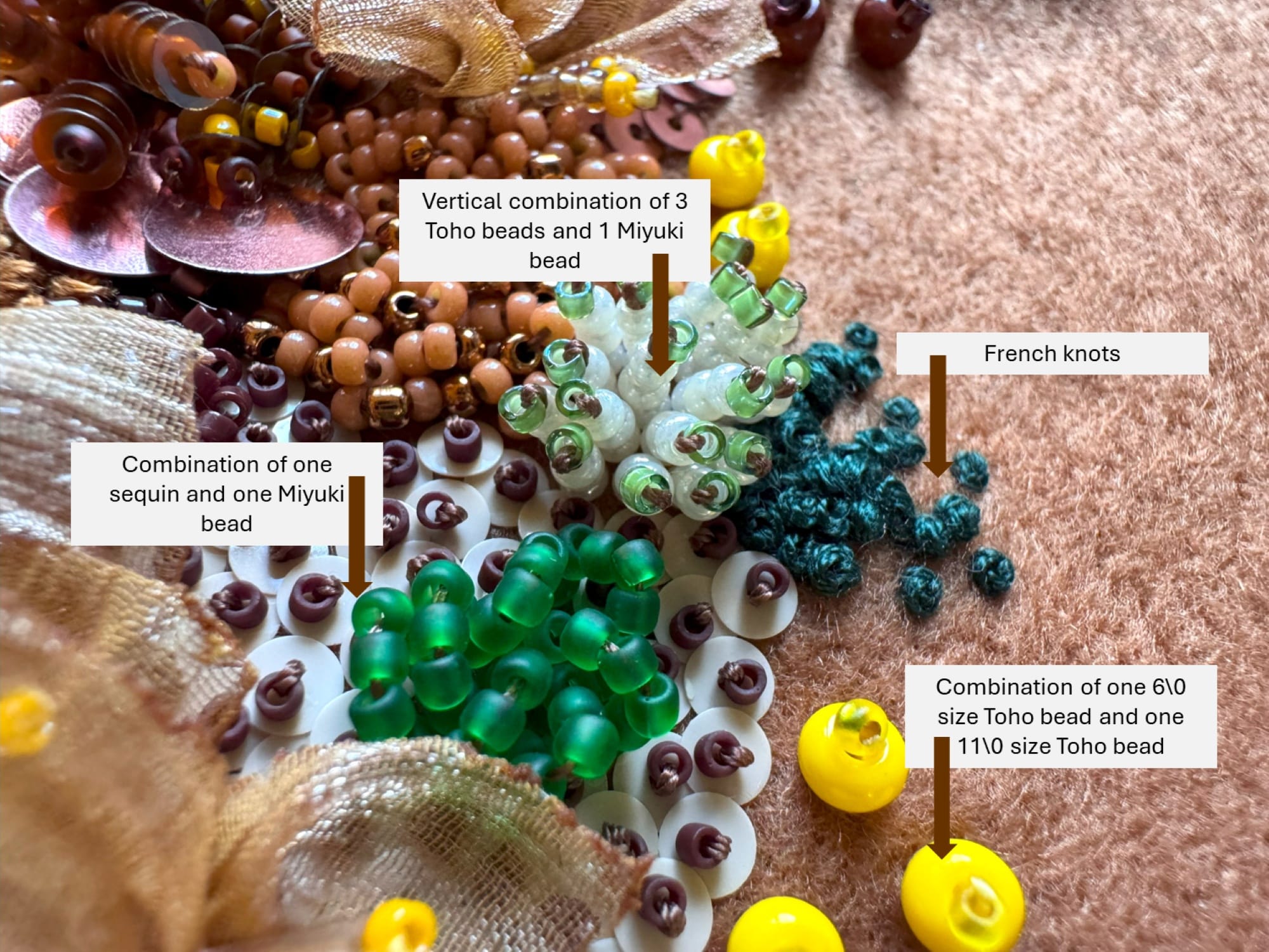 Fragment of 3D beaded embroidery