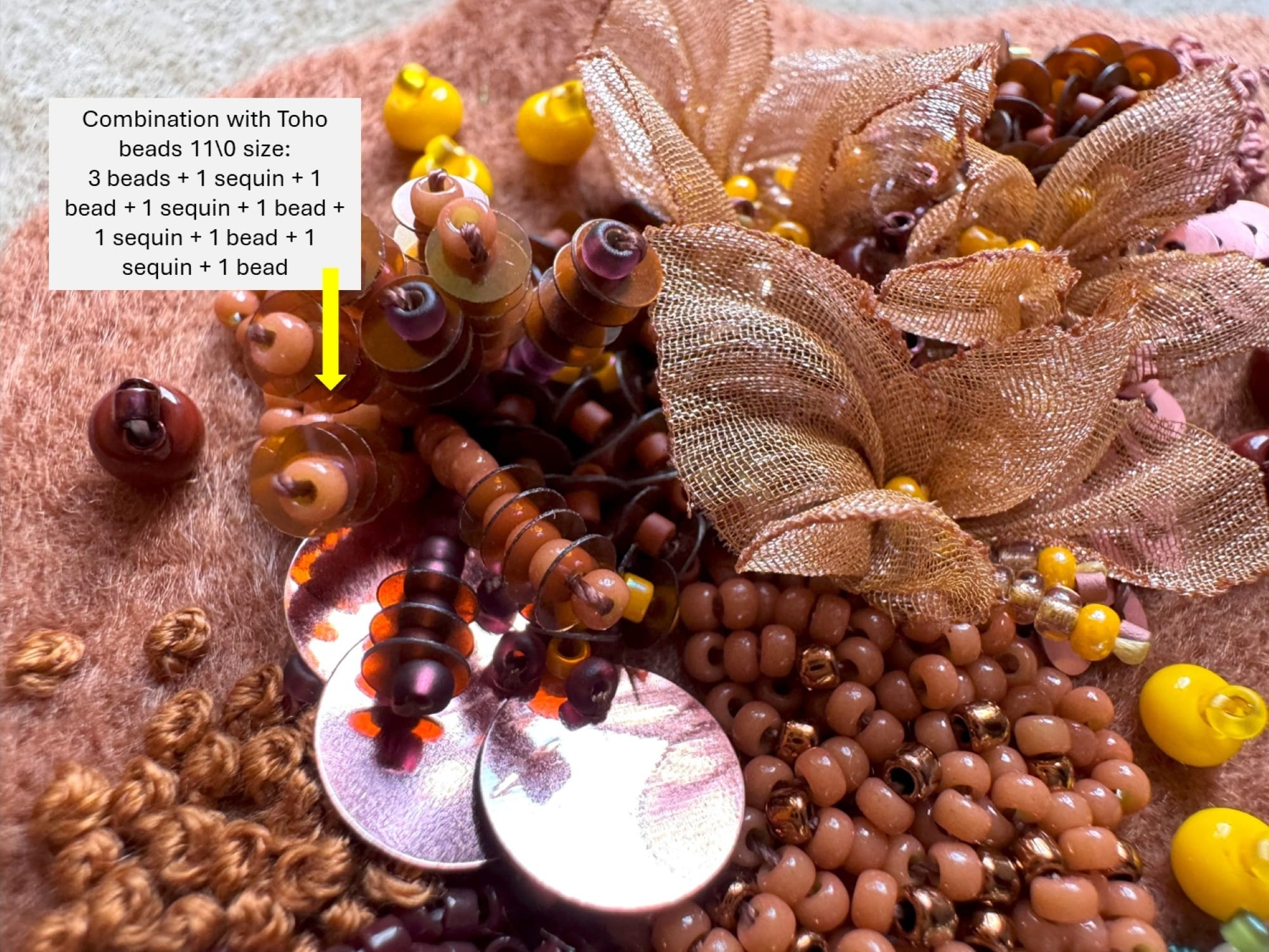 Fragment of 3D beaded embroidery