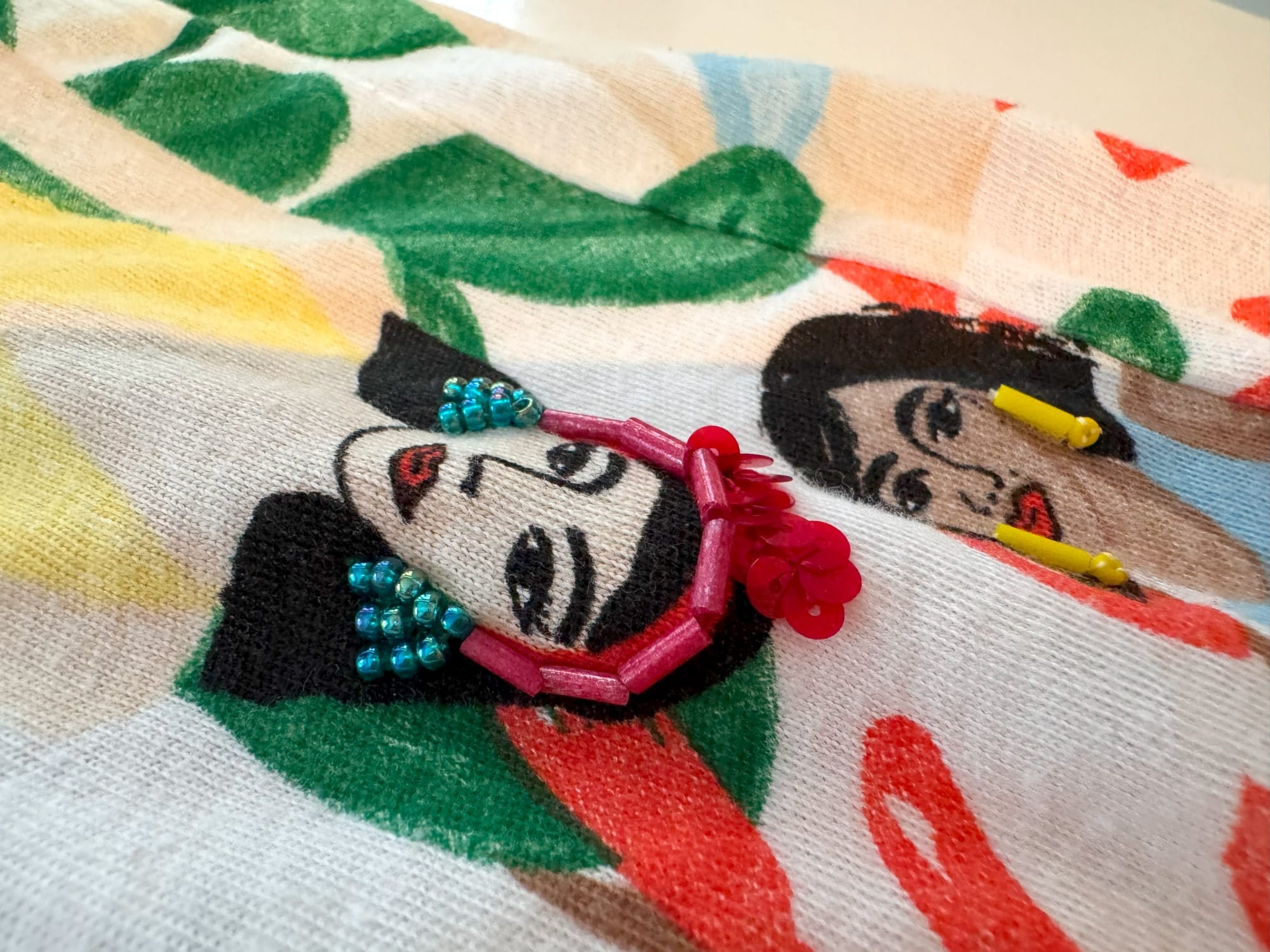 Hairband made from bugle beads and sequins. Earrings made from Toho beads