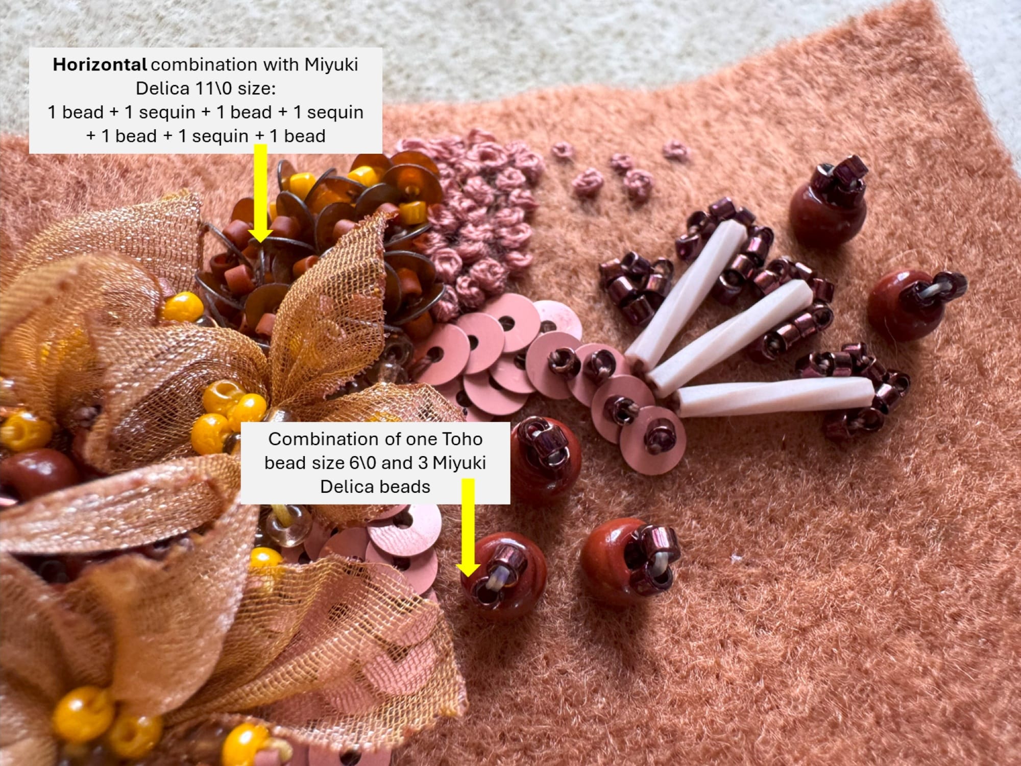 Fragment of 3D beaded embroidery