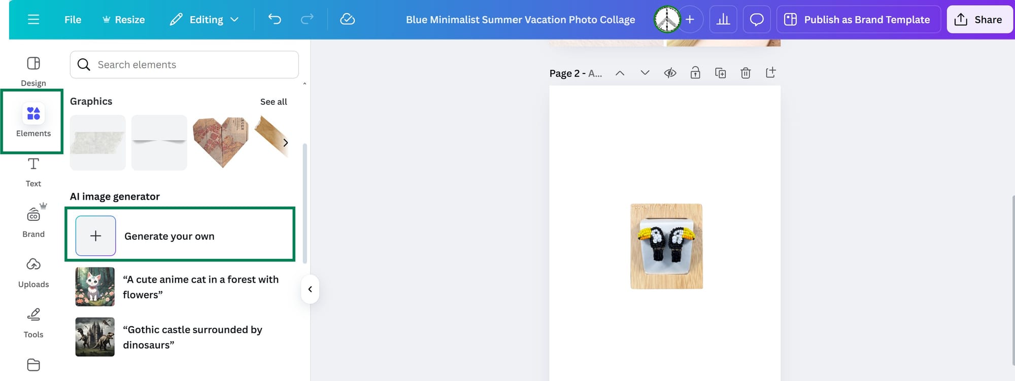 Canva interface: creation of images with AI.