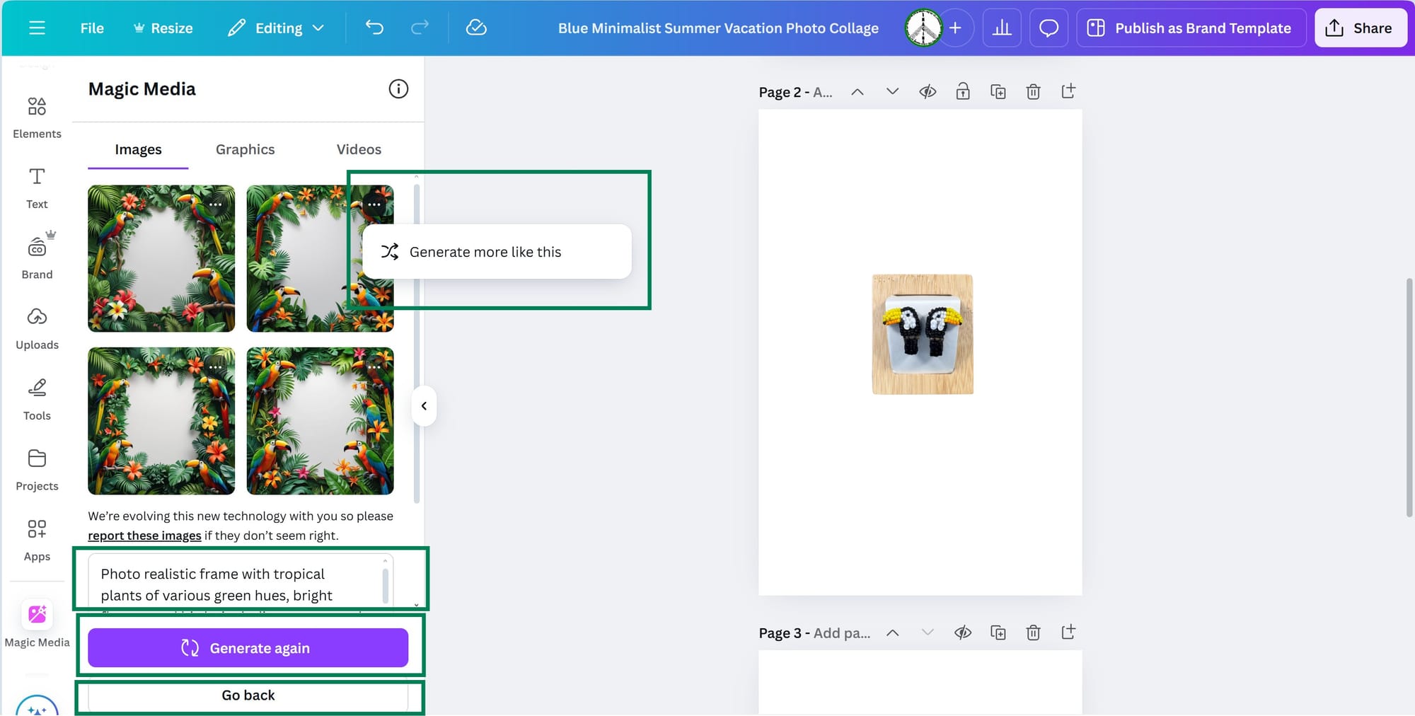 Canva interface: options for generating something different.