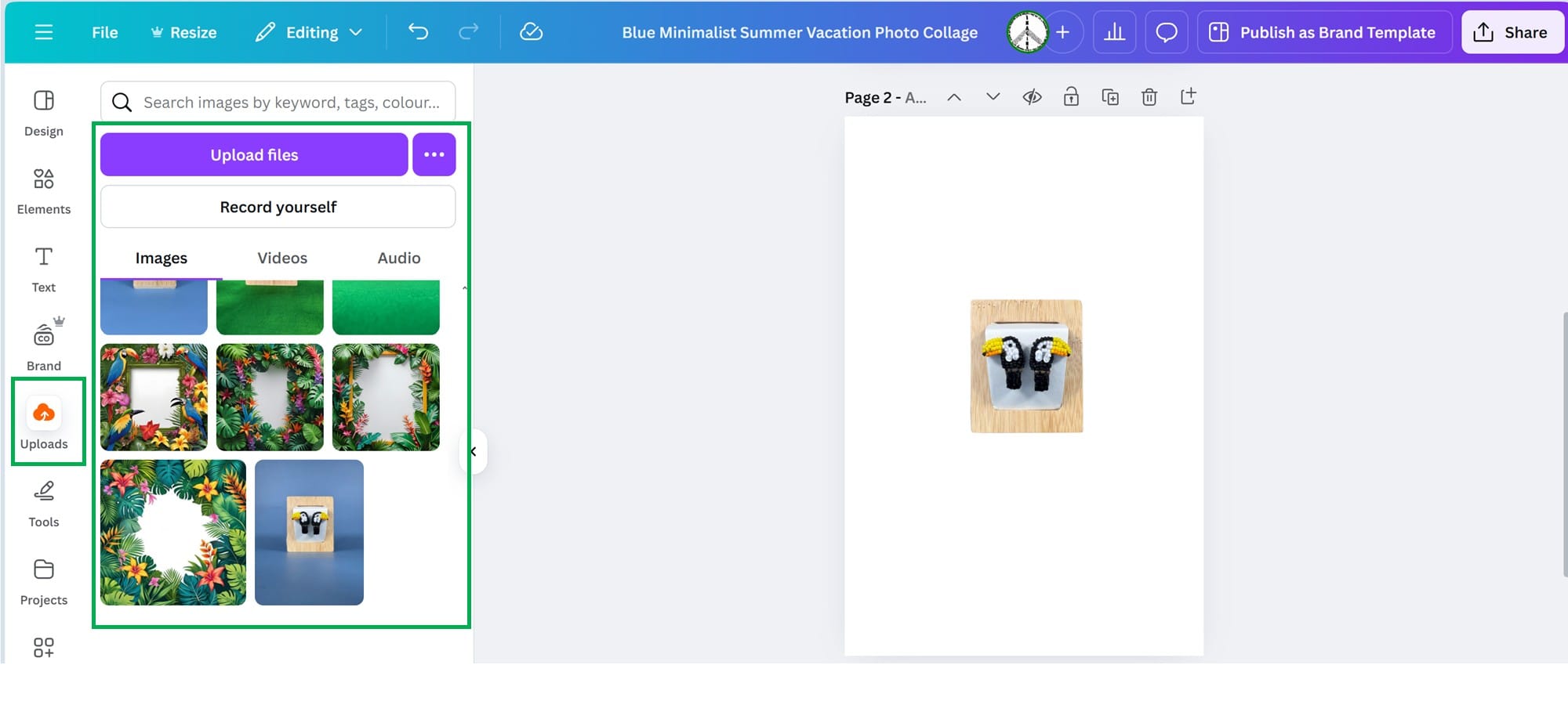 Canva interface: uploads section.