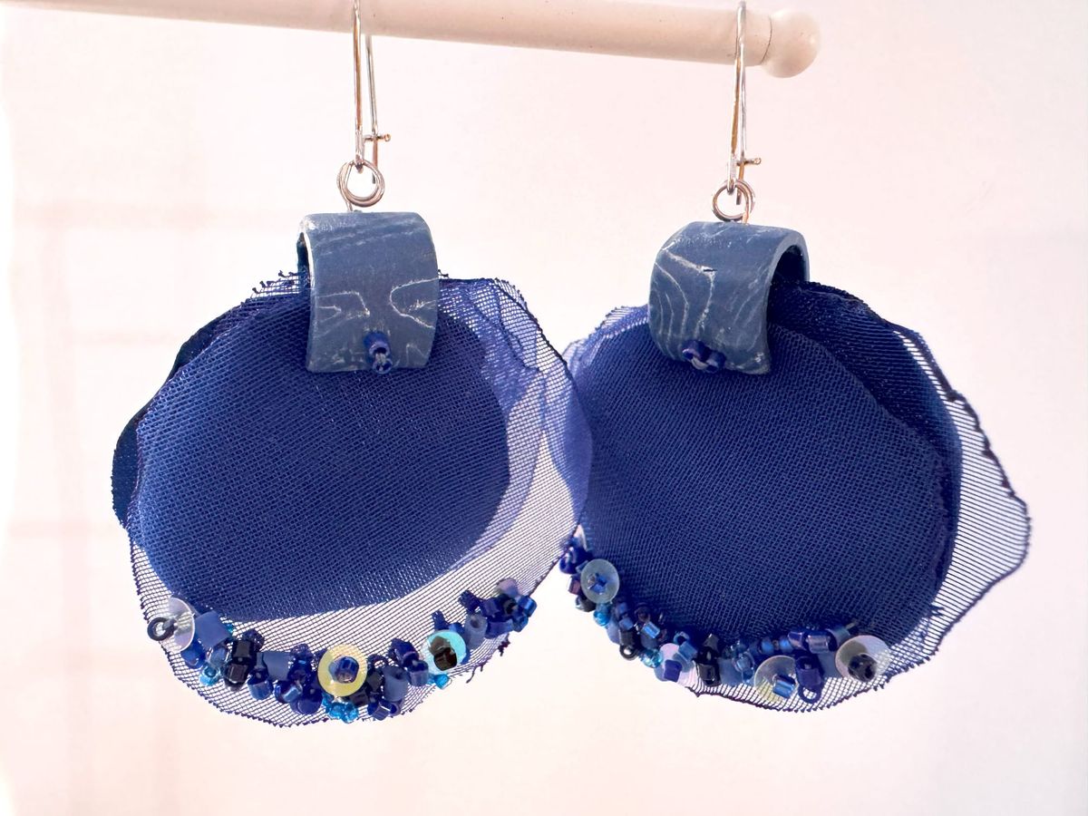 Floral Earrings from Organza Embroidered with Beads