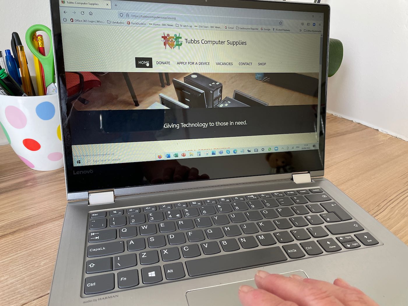 Laptop computer showing Tubbs Computer Supplies website