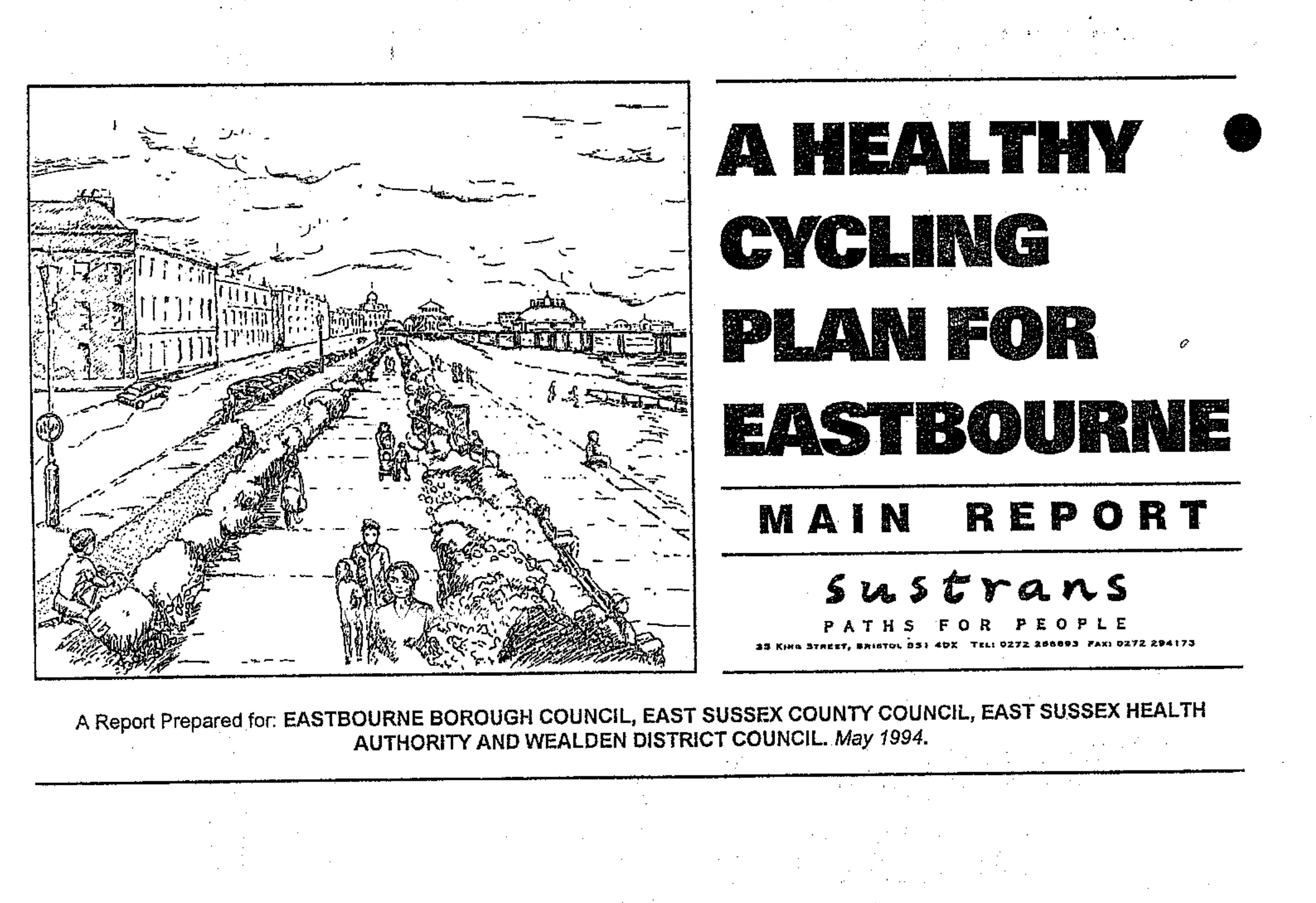 The cover of Sustrans report about Eastbourne seafront cycling from 1994