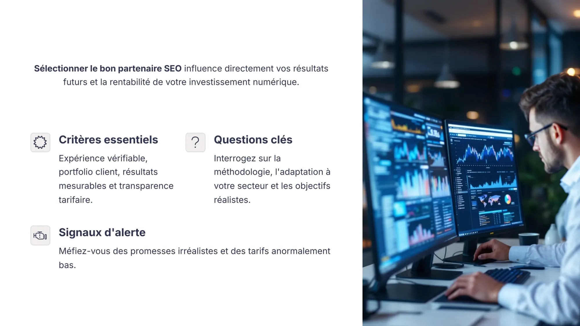 Une infographie qui montre comment sélectionner le bon partenaire SEO