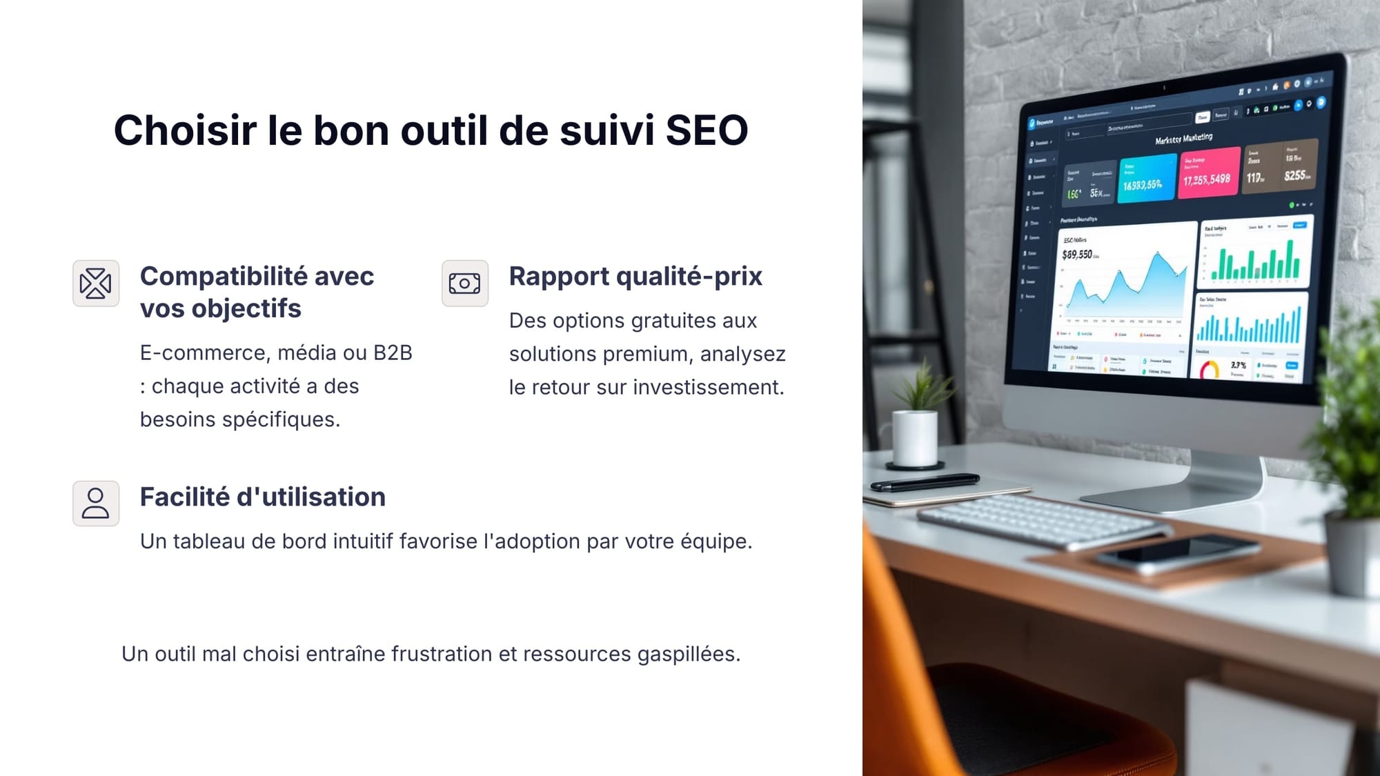 Une infographie permettant de choisir le bon outil de suivi SEO