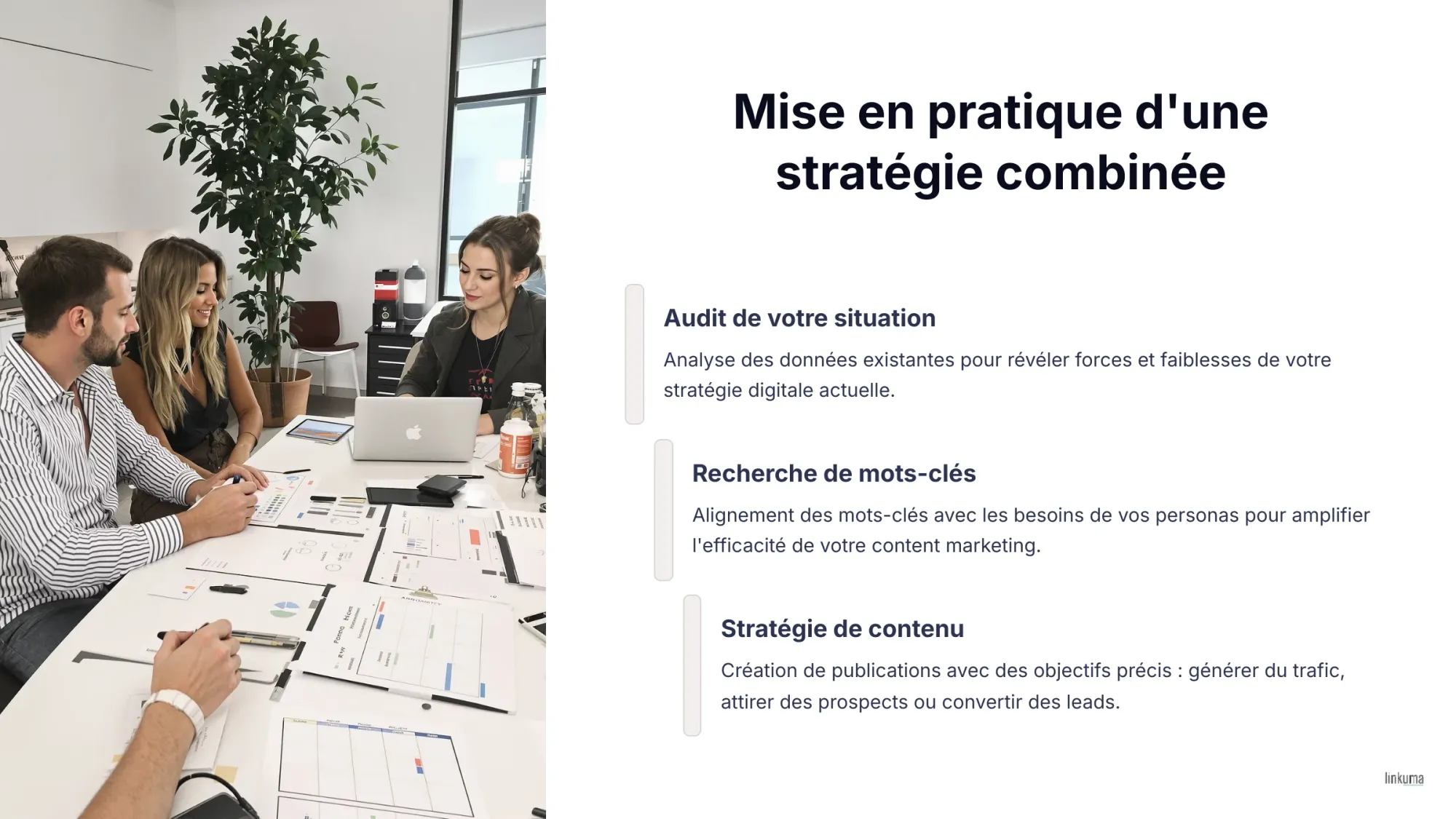 Une infographie qui montre la mise en pratique d'une stratégie combinée entre inbound marketing et SEO