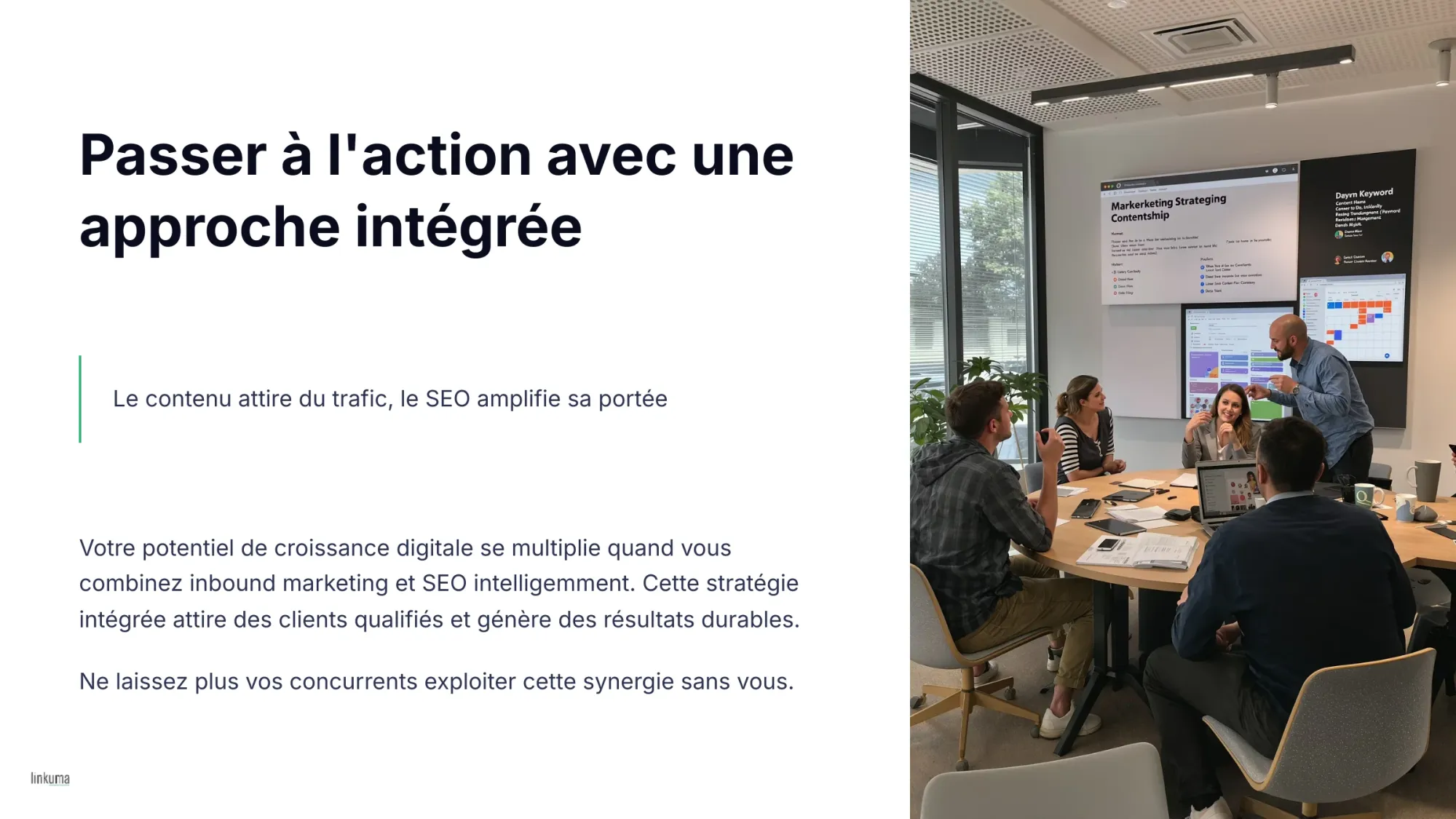 Une infographie qui montre l'intérêt de passer à l'action avec une approche intégrée entre inbound marketing et SEO