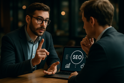 Un consultant SEO en train d'expliquer les erreurs de référencement on-site à éviter absolument