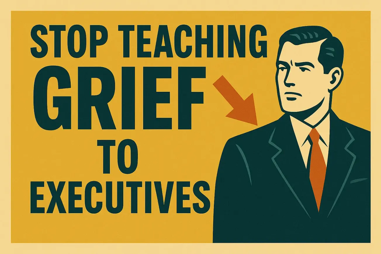 Mid-century-style illustration of a businessman facing intersecting lines and arrows, symbolizing strategy, decision-making, and the complexity of change adoption.