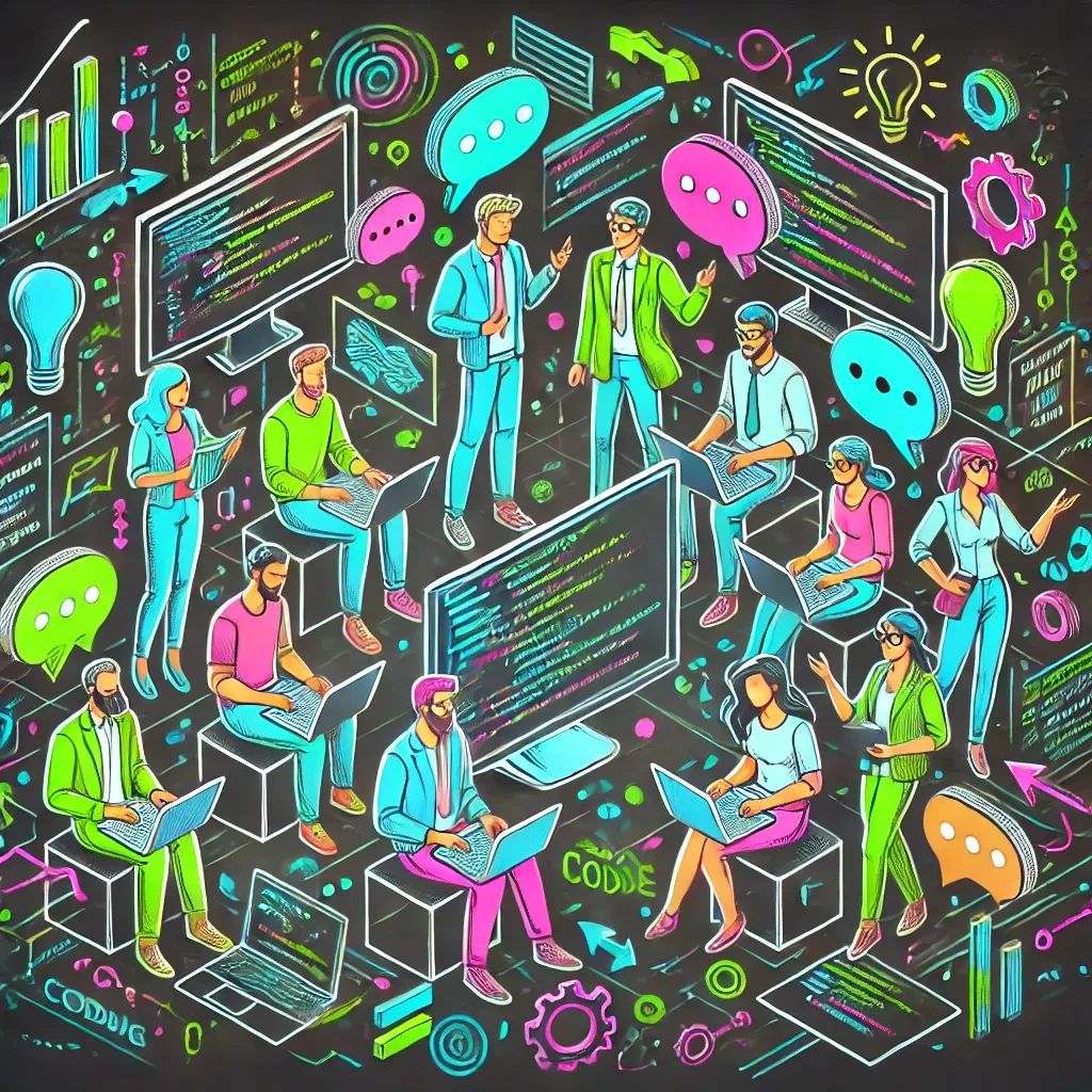 A diverse group of software developers adjusting to different team dynamics