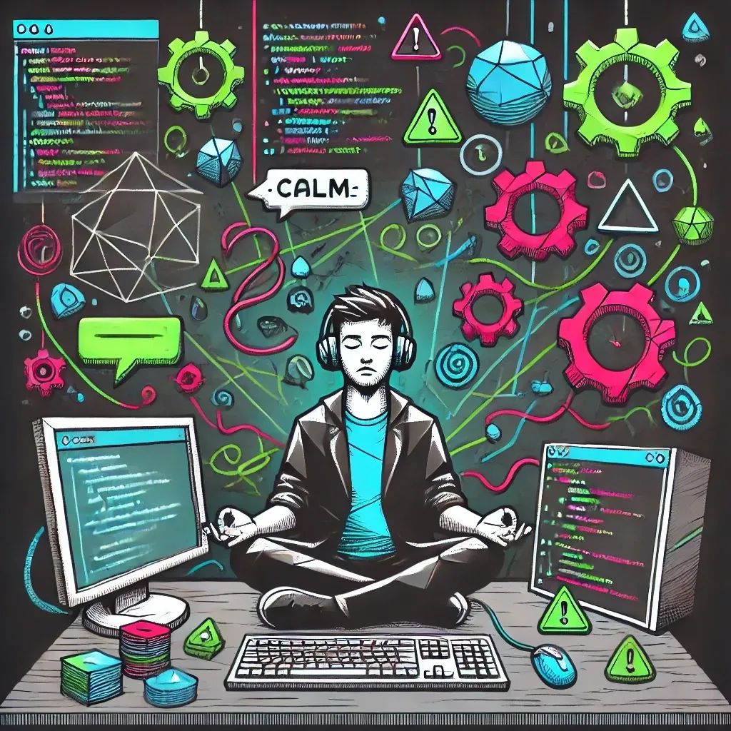 a developer maintaining calm amidst pressure and chaos