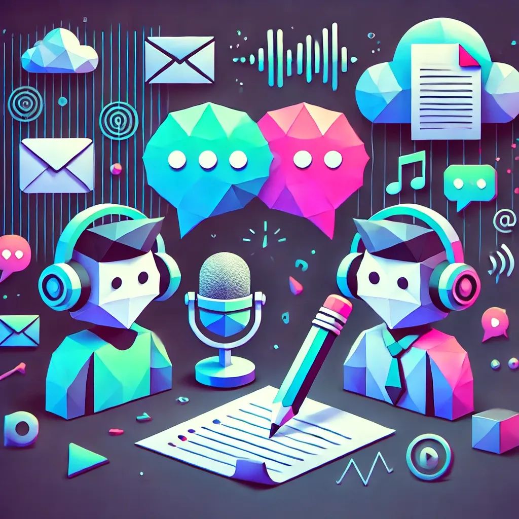 Two software engineers: one speaking in a mic, the other writing with a notepad