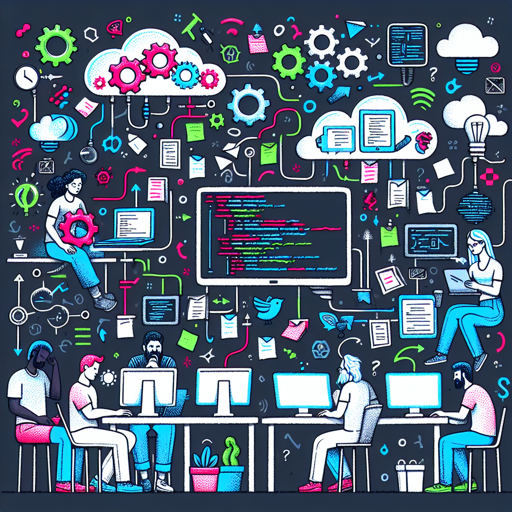 Diverse development team in various states of amusement, confusion, or frustration.
