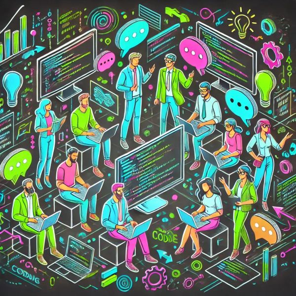 A diverse group of software developers adjusting to different team dynamics