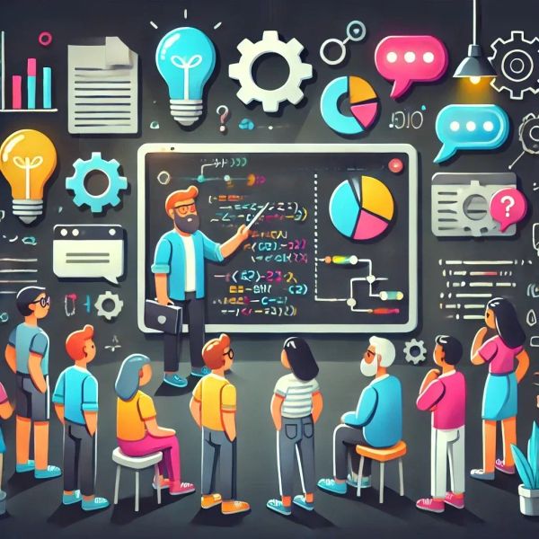 Developer presenting a diagram to non-technical people