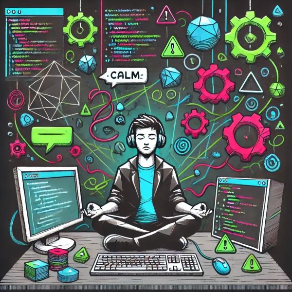a developer maintaining calm amidst pressure and chaos