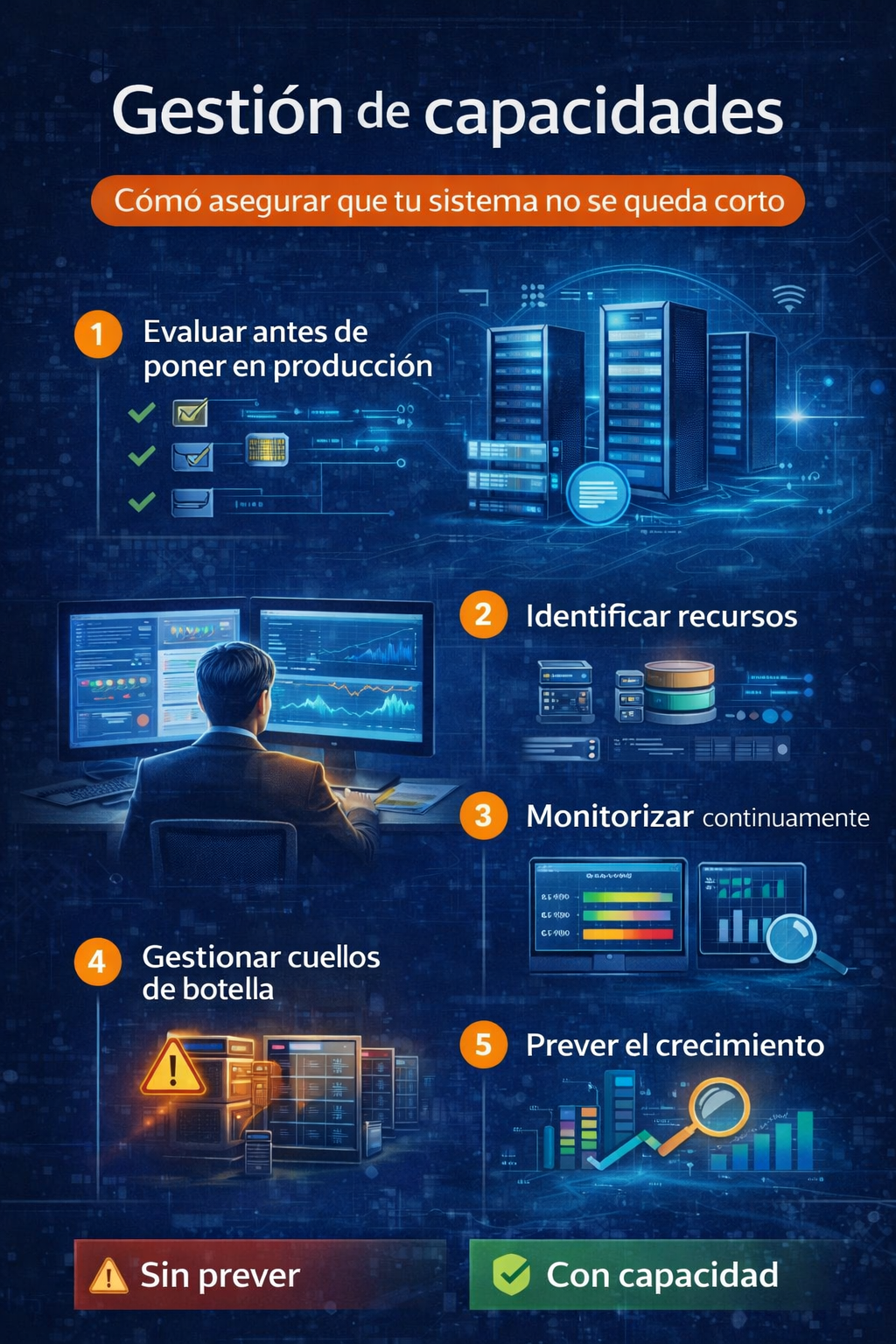 Gestión de capacidades en ENS con monitorización de recursos, servidores y análisis de rendimiento para garantizar disponibilidad del sistema