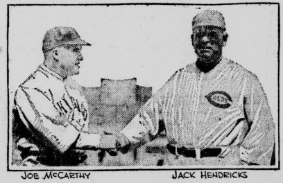 Joe McCarthy shakes hands with Jack Hendricks