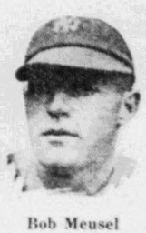 Portrait of Yankees outfielder Bob Meusel, whose aggressive baserunning and triple helped power New York past the Athletics in May 1926.