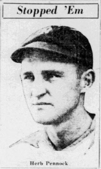 Portrait of Yankees pitcher Herb Pennock, who won his ninth game of 1926 in a 9–3 victory over the Philadelphia Athletics.